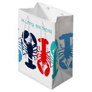 Moyen Sac cadeau d'anniversaire aux homards colorés