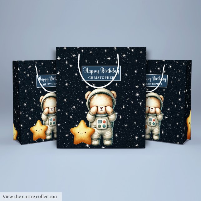 Moyen Sac cadeau d'anniversaire avec Space Explorer Ours (Boy Birthday Gift Bag with Space Explorer Bear)