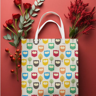 Moyen Sac cadeau de chouette de dessin multiple