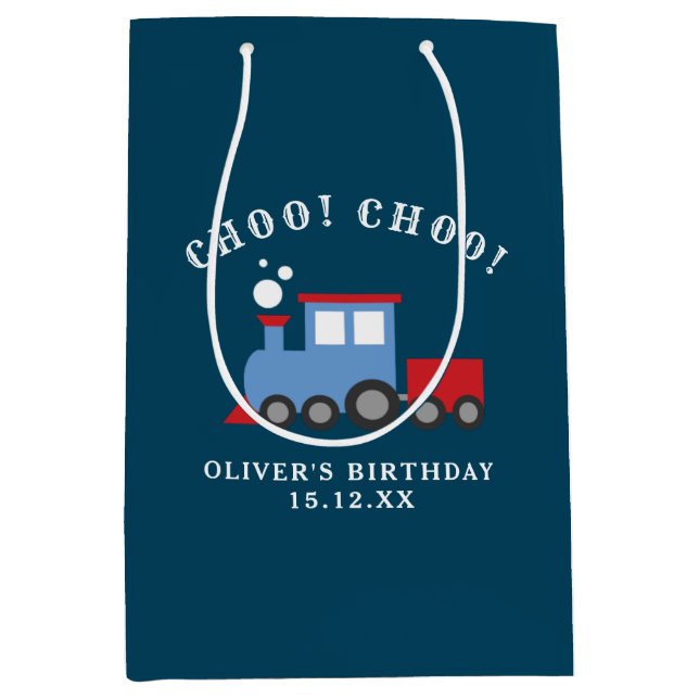 Moyen Sac cadeau de fête d'anniversaire du train (Devant)