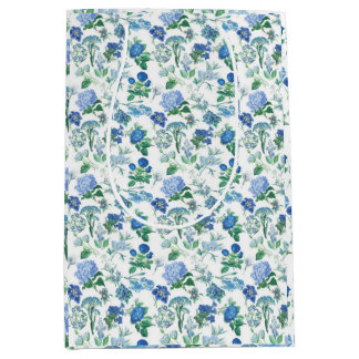 Moyen Sac cadeau de fleurs bleues vintage