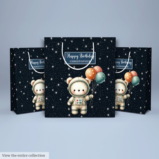 Moyen Sac cadeau de la fête de l'Ours de l'espace pour p (Space Bear Party Gift Bag for Little Birthday Boy)