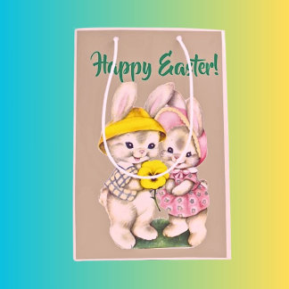 Moyen Sac cadeau de Pâques à thème lapin parfait pour le