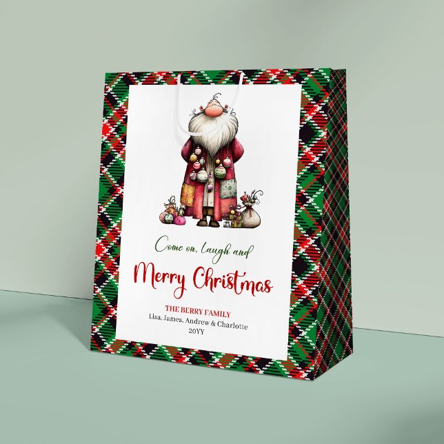 Moyen Sac Cadeau de Vacances Lettré à la Main de Père No (Chic Funny Santa Hand Lettered Holiday Gift Bag)