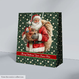 Moyen Sac cadeau de vacances vintage Santa Claus Nom per