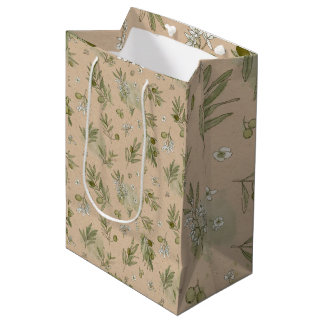 Moyen Sac Cadeau Écologique en Kraft Branches d'Olivier