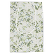 Sac cadeau en chintz vert sauge, impression rose a