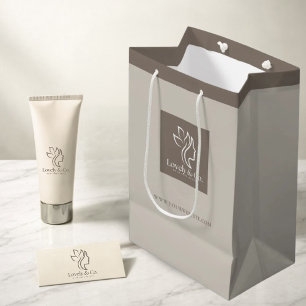 Moyen Sac cadeau en papier beige minimaliste