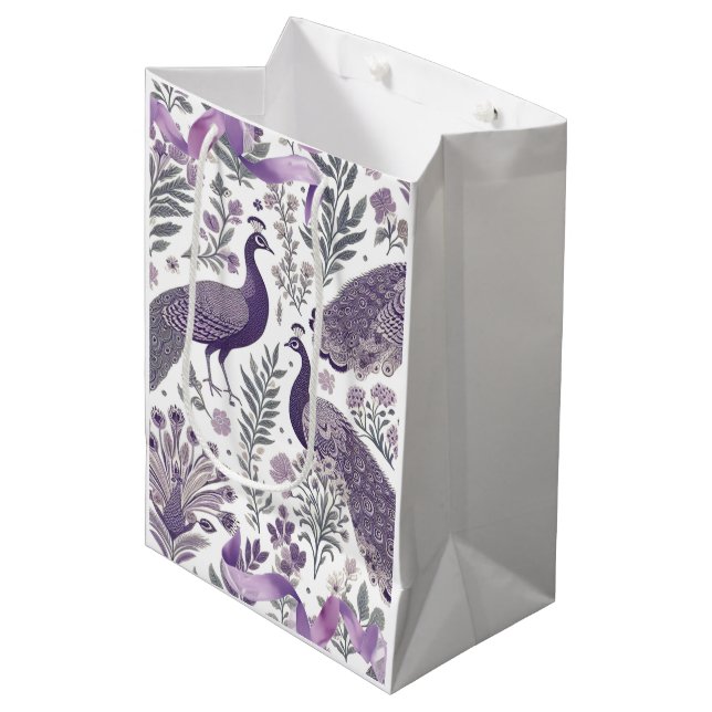 Moyen Sac cadeau en toile de paon violet (Devant Angle)