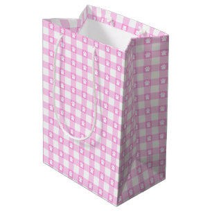 Moyen Sac cadeau En vichy Empreintes de pattes rose mign