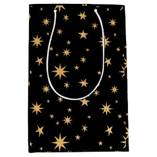 Moyen Sac Cadeau Étoiles Dorées - Fond Noir