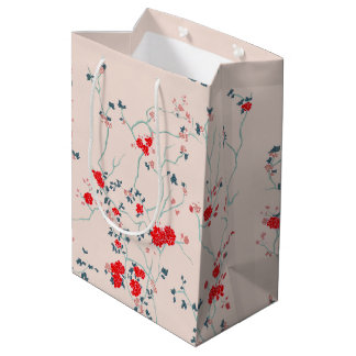 Moyen Sac cadeau Floral Chinoiserie rouge et crème