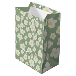 Moyen Sac cadeau floral vert