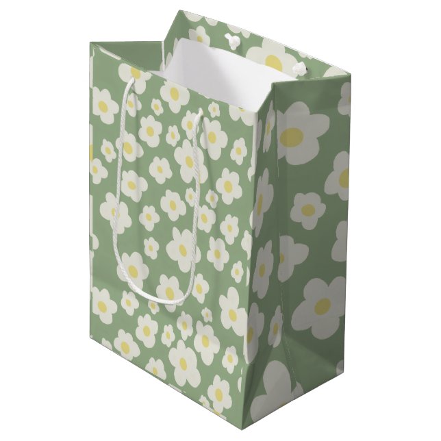 Moyen Sac cadeau floral vert (Devant Angle)