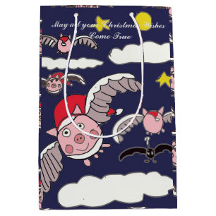 Moyen Sac cadeau Flying Pig Père Noël
