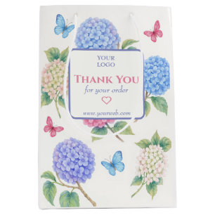 Moyen Sac cadeau Hydrangea couleur d'eau personnalisée