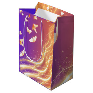 Moyen Sac Cadeau Lumière Dorée Papillon Envoûtant