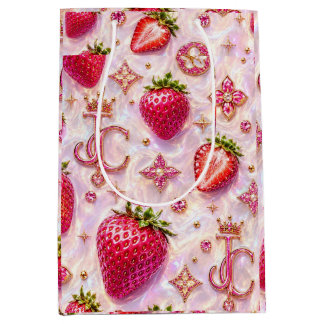 Moyen Sac cadeau - Luxe Couronne Strassée Fraise