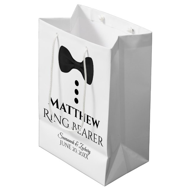 Moyen Sac cadeau Mariage à ceinture avec Cravate noire (Devant Angle)