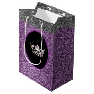Moyen Sac cadeau Miss America Argent Couronne Purpl FX G