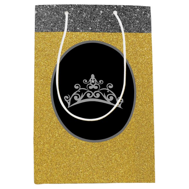 Moyen Sac cadeau Miss Pageant Crown Gold FX Glitter (Devant)