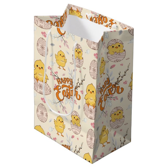 Moyen Sac cadeau Motif de poussins de Pâques mignon (Devant Angle)