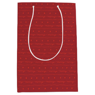 Moyen Sac cadeau rouge avec écriture joyeuse pour les Fê
