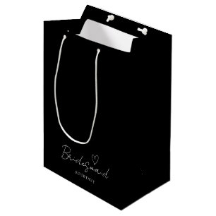 Moyen Sac cadeau simple noir personnalisé de femme de ch