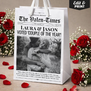 Moyen Sac cadeau Valentines, Sac cadeau Couple Newspaper