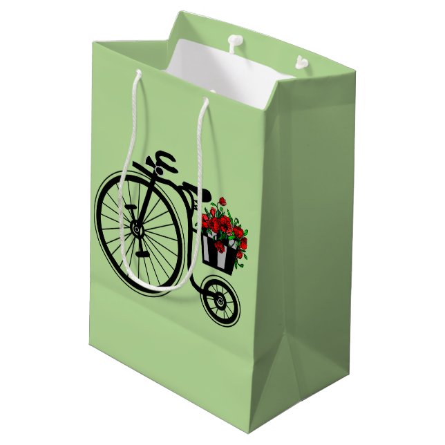Moyen Sac cadeau Vélo Fleurs - Vos Couleurs - Texte (Dos Angle)