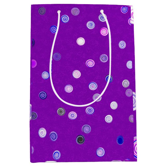 Moyen Sac cadeau violet à spirales et pois torsadés (Devant)