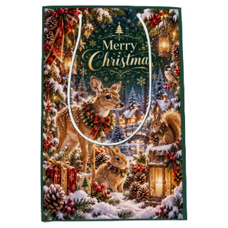 Moyen Sac de cadeau de cerf de Noël en bois