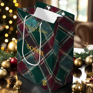 Moyen Sac de cadeau de Noël à motif tartan à carreaux ve