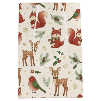 Moyen Sac de cadeau de Noël avec des animaux de la forêt