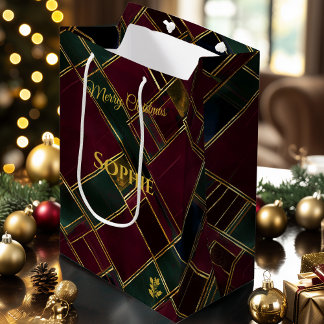 Moyen Sac de cadeau de Noël Luxe Géométrique Motif Doré