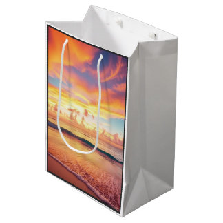 Moyen Sac de cadeau de plage au coucher de soleil tropic