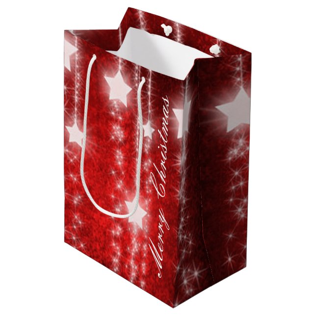 Moyen Sac de cadeau de vacances Étoiles Filantes Rouges (Devant Angle)