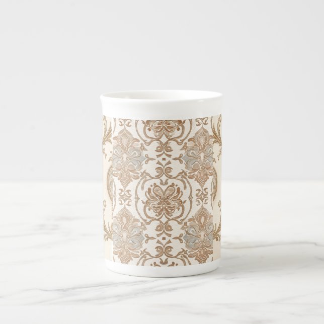 Mozaik Gold Beigi Soft Green Pattern, Bone China Mug (Front)