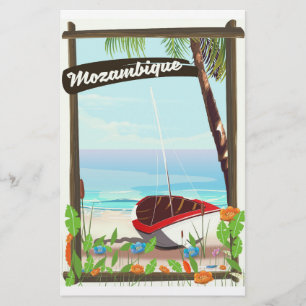 Mozambique Fishing boat cartoon vacation poster Stationery