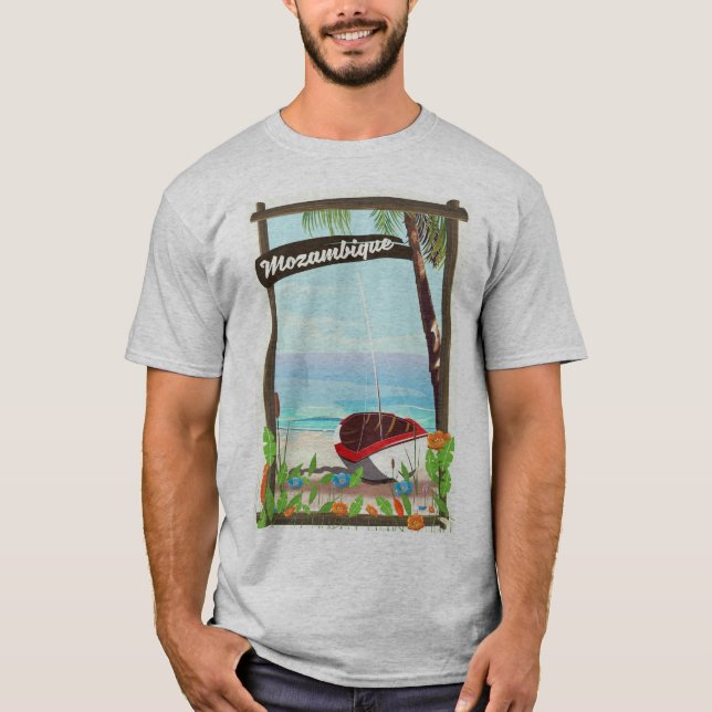 Mozambique Fishing boat cartoon vacation poster T-Shirt (Front)