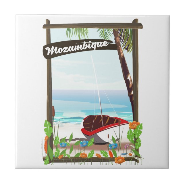 Mozambique Fishing boat cartoon vacation poster Tile (Front)