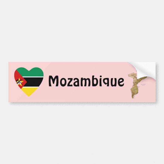 Mozambique Flag Heart + Map Bumper Sticker (Front)