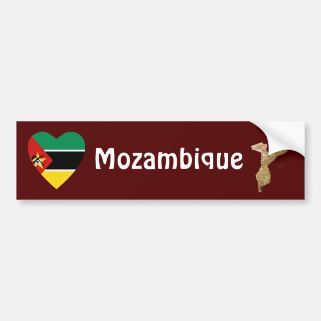 Mozambique Flag Heart + Map Bumper Sticker (Front)