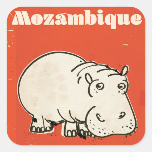 Mozambique hippo travel poster print square sticker
