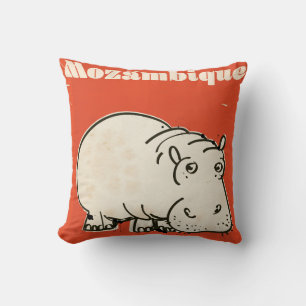 Mozambique hippo travel poster print throw pillow