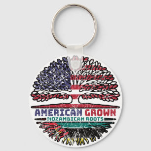 Mozambique Mozambican American USA Tree Roots Flag Keychain