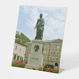 Mozart Monument in Salzburg, Austria Pedestal Sign
