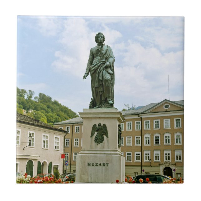 Mozart Monument in Salzburg, Austria Tile (Front)