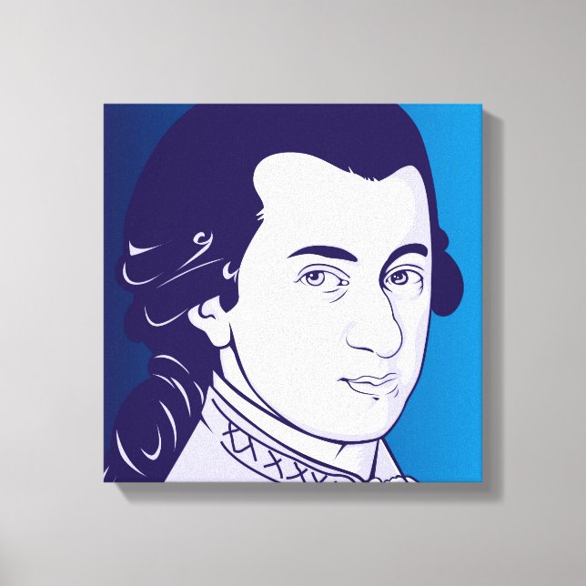 Mozart on Canvas - Cartoon Style, blue/white Print (Front)