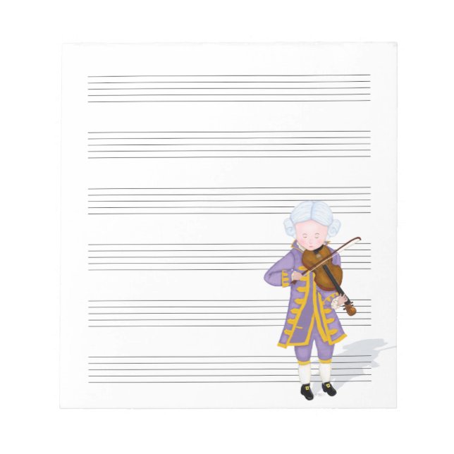 Mozart Playing Violin Music Manuscript Paper Notepad (Front)